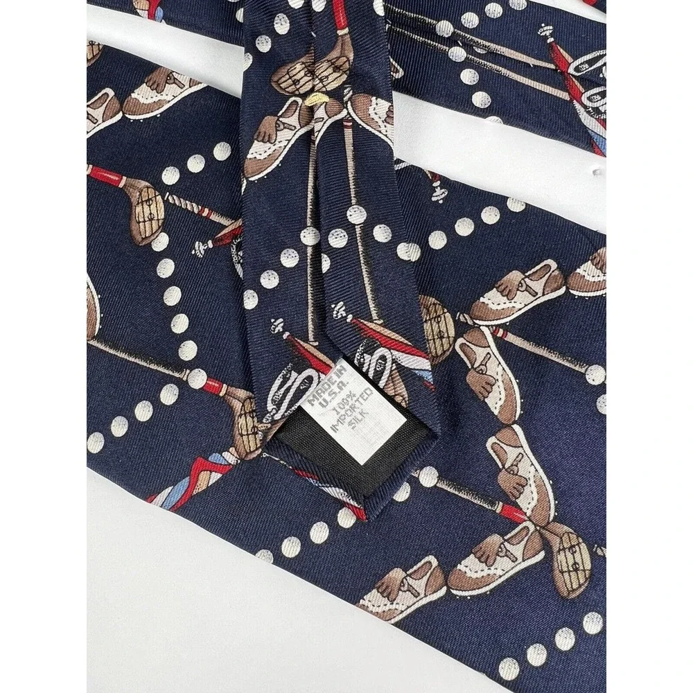 Spence & Lowe Navy Blue White Polka Dots Golf Blue Shoes Silk Neck Tie 57 x 4 - Picture 5 of 5